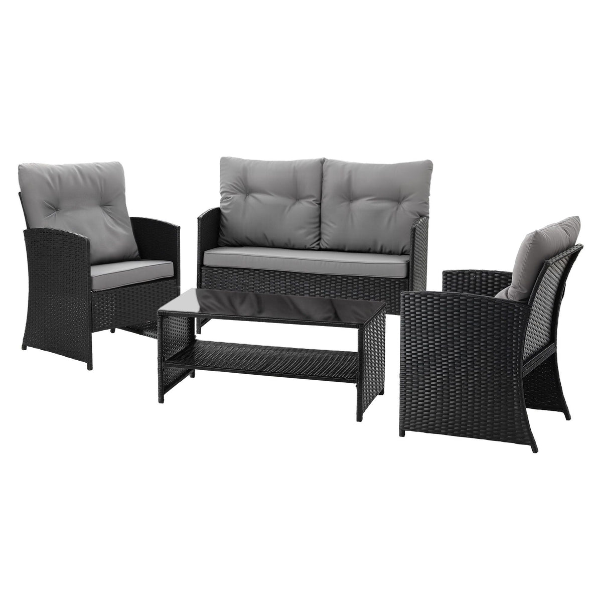 4-Piece Outdoor Rattan Sofa Set with Coffee Table and Chairs - Black - Furniture > Outdoor > Outdoor Sofas & Lounge Sets - Rivercity House & Home Co. (ABN 18 642 972 209) - Affordable Modern Furniture Australia