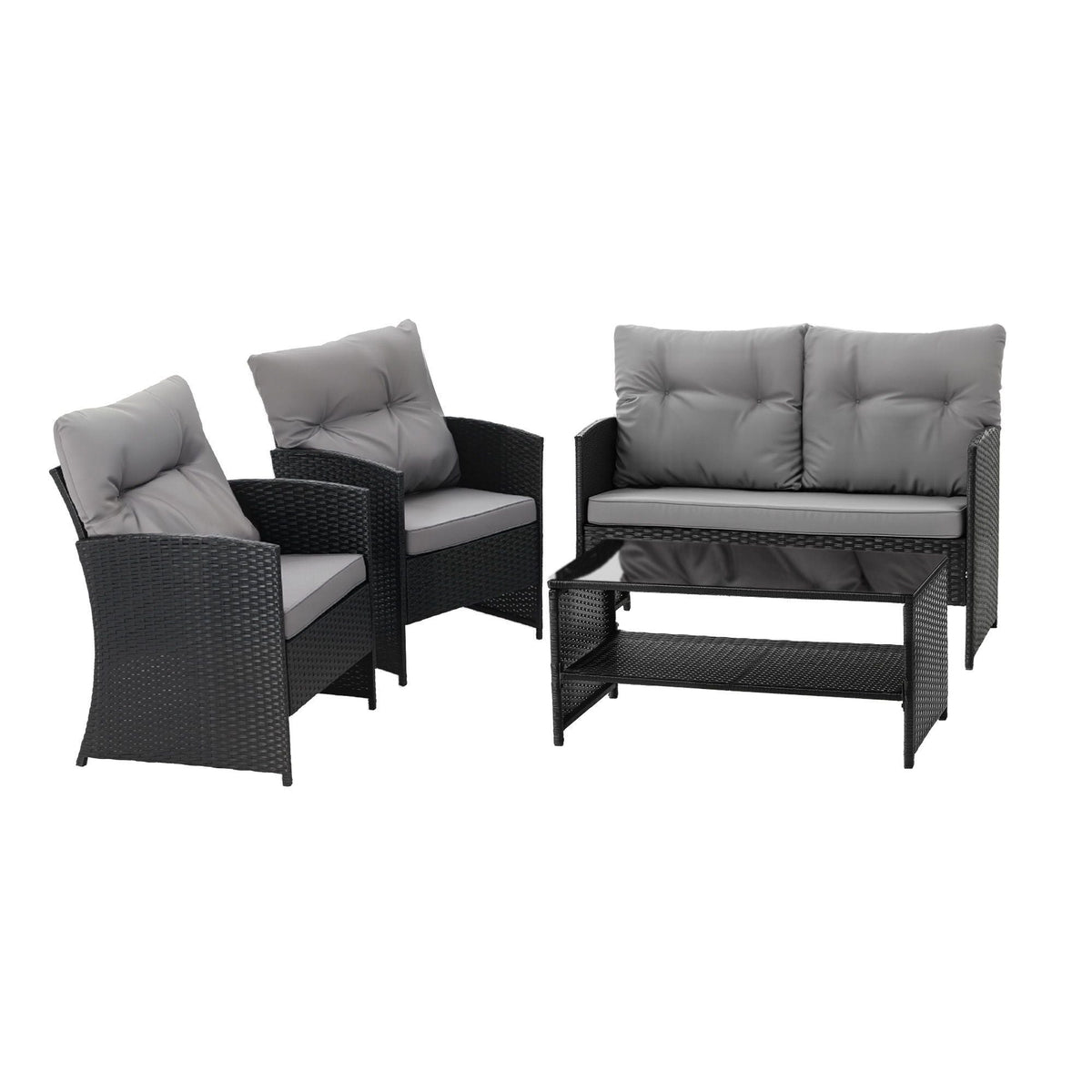 4-Piece Outdoor Rattan Sofa Set with Coffee Table and Chairs - Black - Furniture > Outdoor > Outdoor Sofas & Lounge Sets - Rivercity House & Home Co. (ABN 18 642 972 209) - Affordable Modern Furniture Australia
