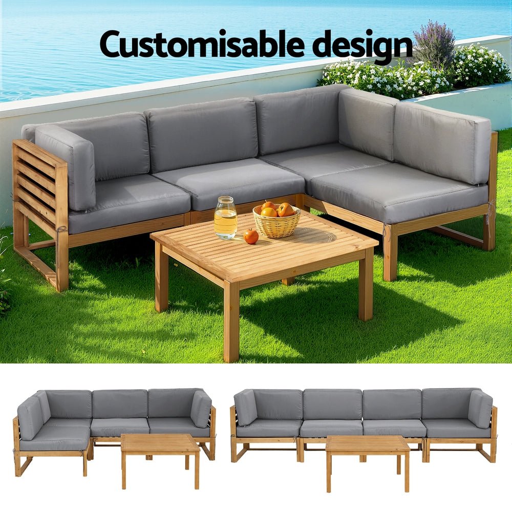 4 - Piece Outdoor Sofa Set Wooden Couch Lounge Setting 5PCS - Furniture > Outdoor > Outdoor Sofas & Lounge Sets - Rivercity House & Home Co. (ABN 18 642 972 209) - Affordable Modern Furniture Australia