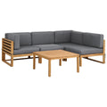 4-Piece Outdoor Wooden Sofa Set with Coffee Table 5PCS - Natural Wood & Dark Grey