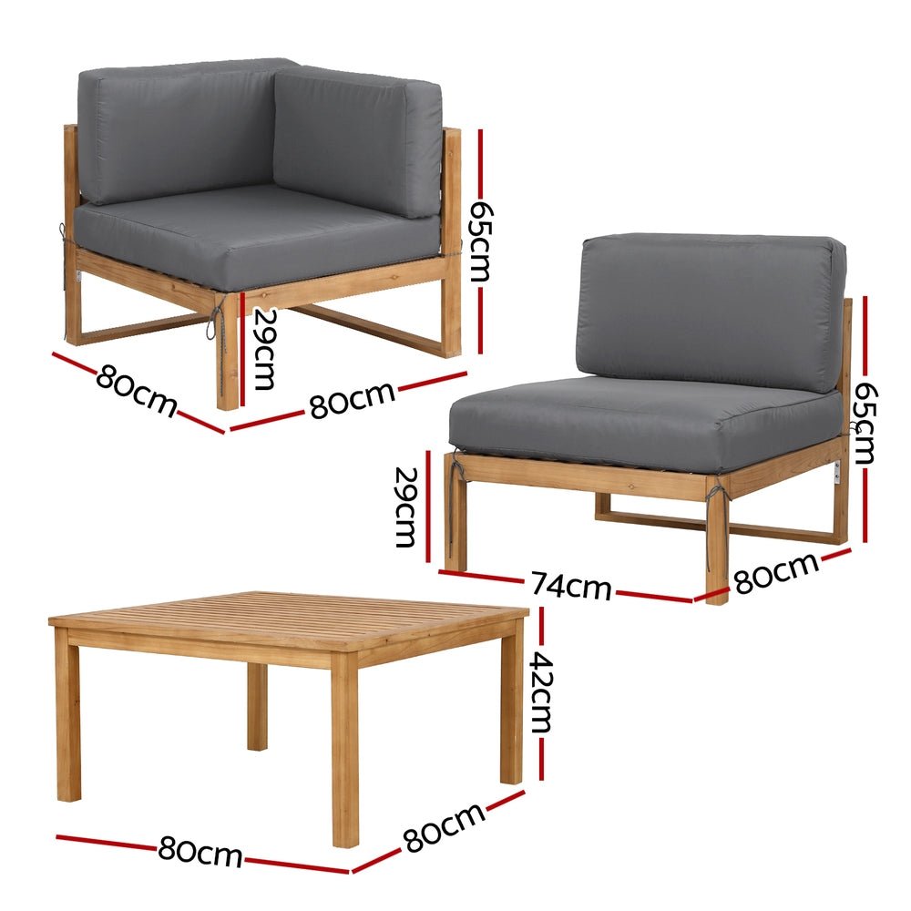 4 - Piece Outdoor Sofa Set Wooden Couch Lounge Setting 5PCS - Furniture > Outdoor > Outdoor Sofas & Lounge Sets - Rivercity House & Home Co. (ABN 18 642 972 209) - Affordable Modern Furniture Australia