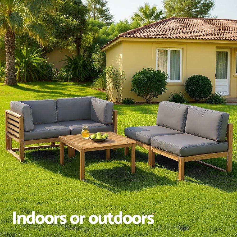 4 - Piece Outdoor Sofa Set Wooden Couch Lounge Setting 5PCS - Furniture > Outdoor > Outdoor Sofas & Lounge Sets - Rivercity House & Home Co. (ABN 18 642 972 209) - Affordable Modern Furniture Australia