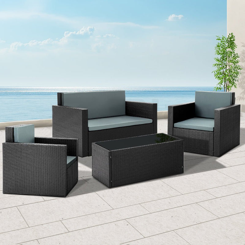 4 Piece Outdoor Wicker Furniture Set (Black) - Brand - Rivercity House & Home Co. (ABN 18 642 972 209) - Affordable Modern Furniture Australia