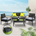 4 Piece Outdoor Wicker Furniture Set With Cover - Black