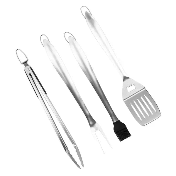 4 Piece Stainless Steel BBQ Grill Tool Set for Camping and Outdoor Cooking - Home & Garden > BBQ > BBQ Tools - Rivercity House & Home Co. (ABN 18 642 972 209) - Affordable Modern Furniture Australia