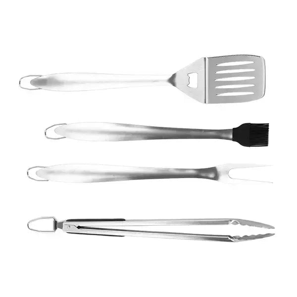 4 Piece Stainless Steel BBQ Grill Tool Set for Camping and Outdoor Cooking - Home & Garden > BBQ > BBQ Tools - Rivercity House & Home Co. (ABN 18 642 972 209) - Affordable Modern Furniture Australia