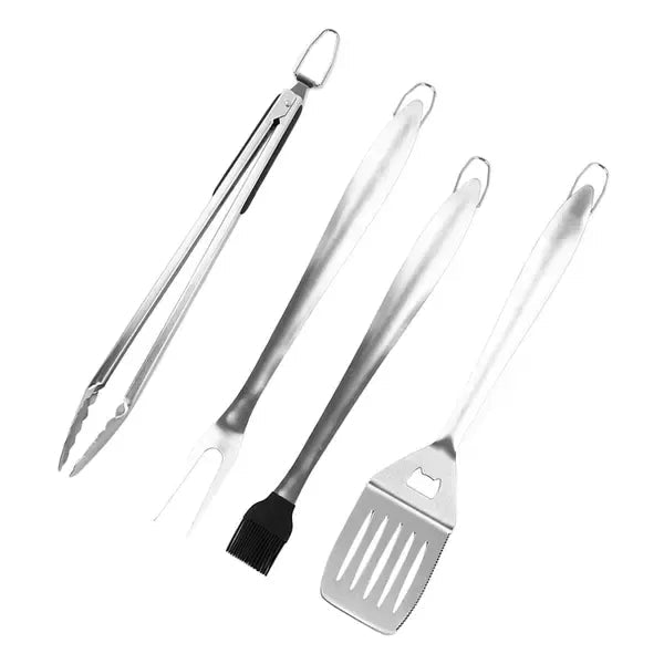 4 Piece Stainless Steel BBQ Grill Tool Set for Camping and Outdoor Cooking - Home & Garden > BBQ > BBQ Tools - Rivercity House & Home Co. (ABN 18 642 972 209) - Affordable Modern Furniture Australia