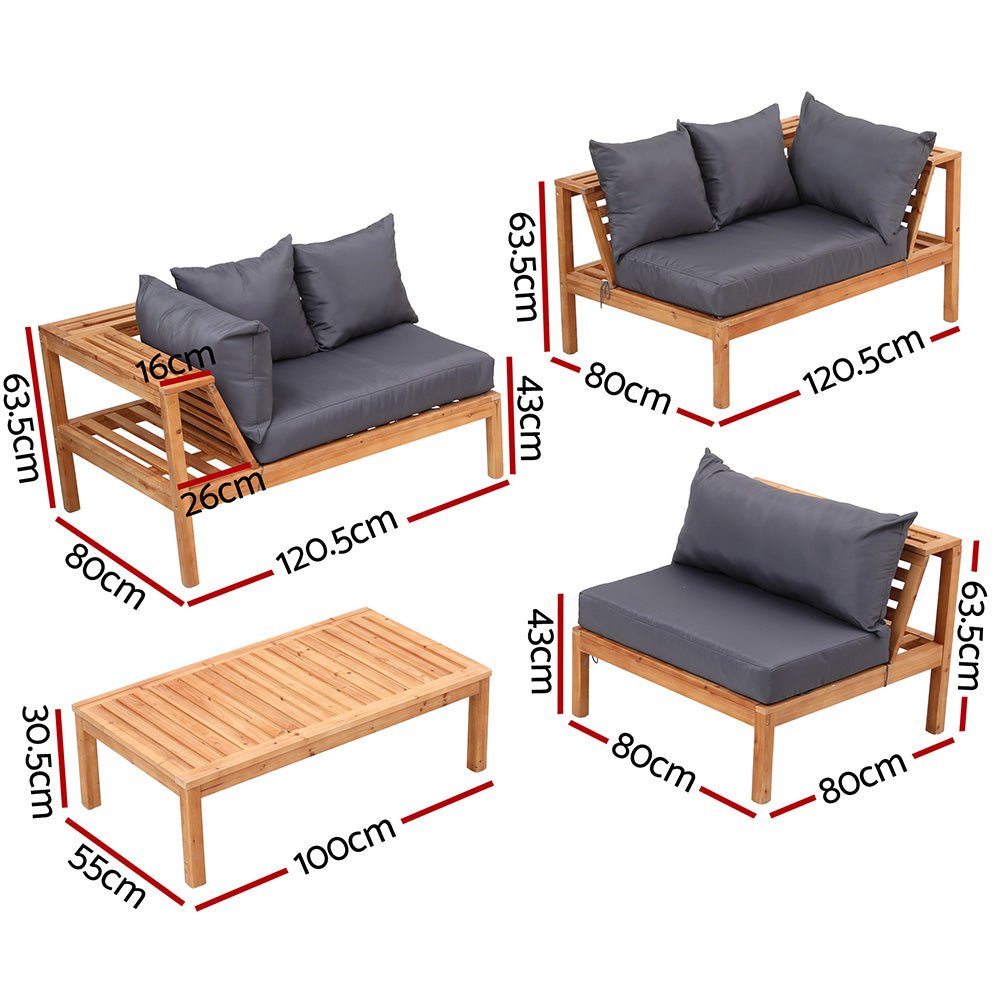 4 Pieces Outdoor Sofa Set 5 - Seater Wooden Bench with Built - in Side Table - Furniture > Outdoor > Outdoor Sofas & Lounge Sets - Rivercity House & Home Co. (ABN 18 642 972 209) - Affordable Modern Furniture Australia