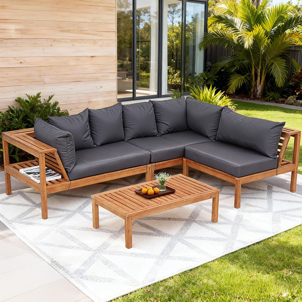 4 Pieces Outdoor Sofa Set 5 - Seater Wooden Bench with Built - in Side Table - Furniture > Outdoor > Outdoor Sofas & Lounge Sets - Rivercity House & Home Co. (ABN 18 642 972 209) - Affordable Modern Furniture Australia