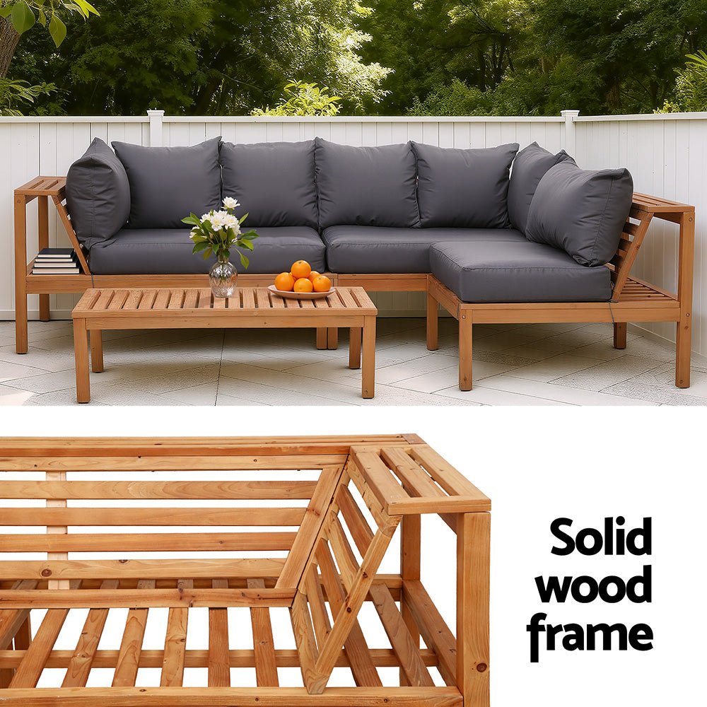 4 Pieces Outdoor Sofa Set 5 - Seater Wooden Bench with Built - in Side Table - Furniture > Outdoor > Outdoor Sofas & Lounge Sets - Rivercity House & Home Co. (ABN 18 642 972 209) - Affordable Modern Furniture Australia