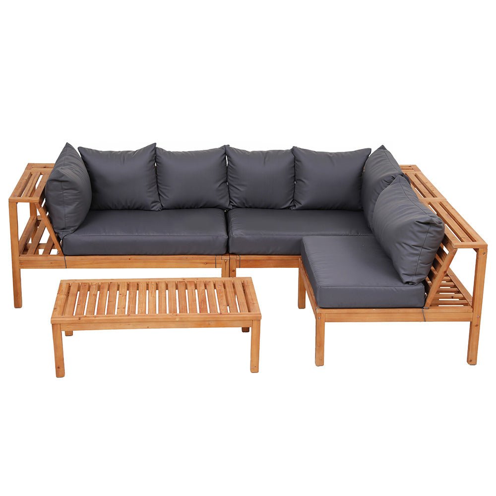 4 Pieces Outdoor Sofa Set 5 - Seater Wooden Bench with Built - in Side Table - Furniture > Outdoor > Outdoor Sofas & Lounge Sets - Rivercity House & Home Co. (ABN 18 642 972 209) - Affordable Modern Furniture Australia