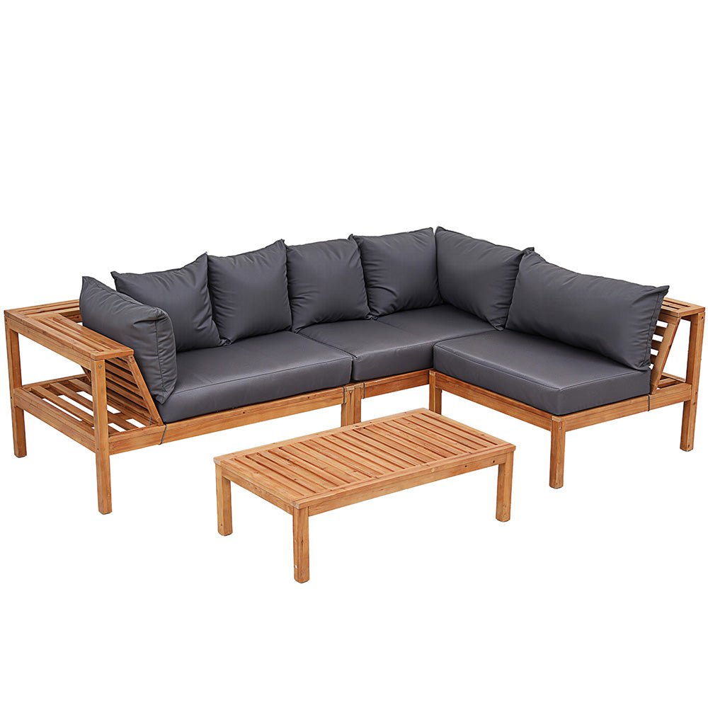 4 Pieces Outdoor Sofa Set 5 - Seater Wooden Bench with Built - in Side Table - Furniture > Outdoor > Outdoor Sofas & Lounge Sets - Rivercity House & Home Co. (ABN 18 642 972 209) - Affordable Modern Furniture Australia