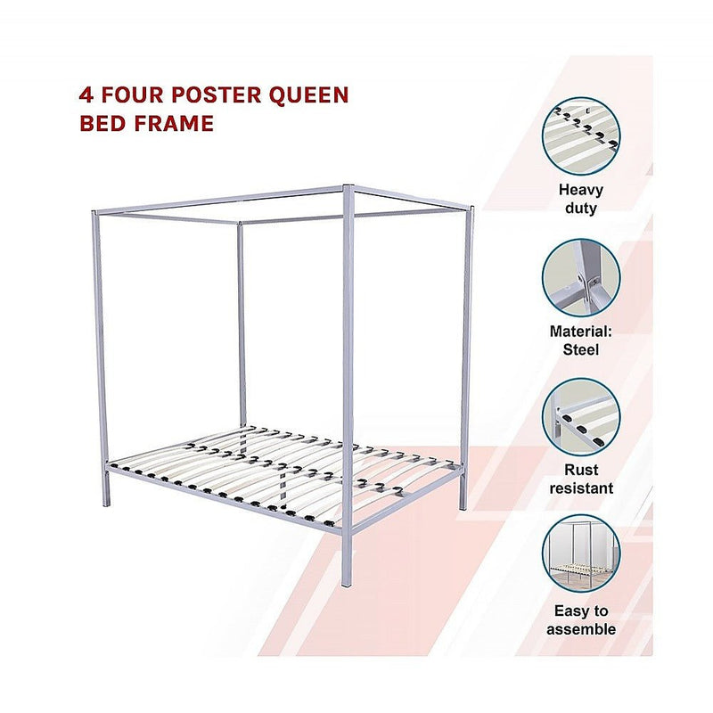 4 Poster Queen Bed Frame Cream - Rivercity House & Home Co. (ABN 18 642 972 209) - Affordable Modern Furniture Australia