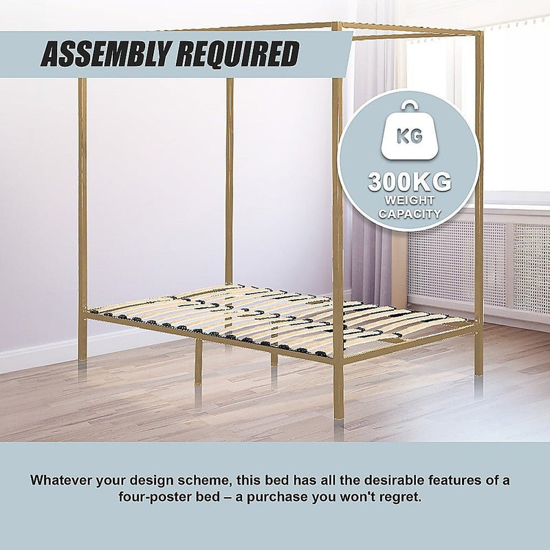 4 Poster Queen Bed Frame Gold - Rivercity House & Home Co. (ABN 18 642 972 209) - Affordable Modern Furniture Australia