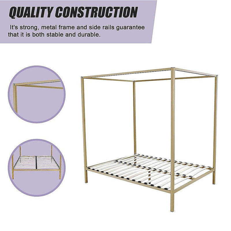 4 Poster Queen Bed Frame Gold - Rivercity House & Home Co. (ABN 18 642 972 209) - Affordable Modern Furniture Australia