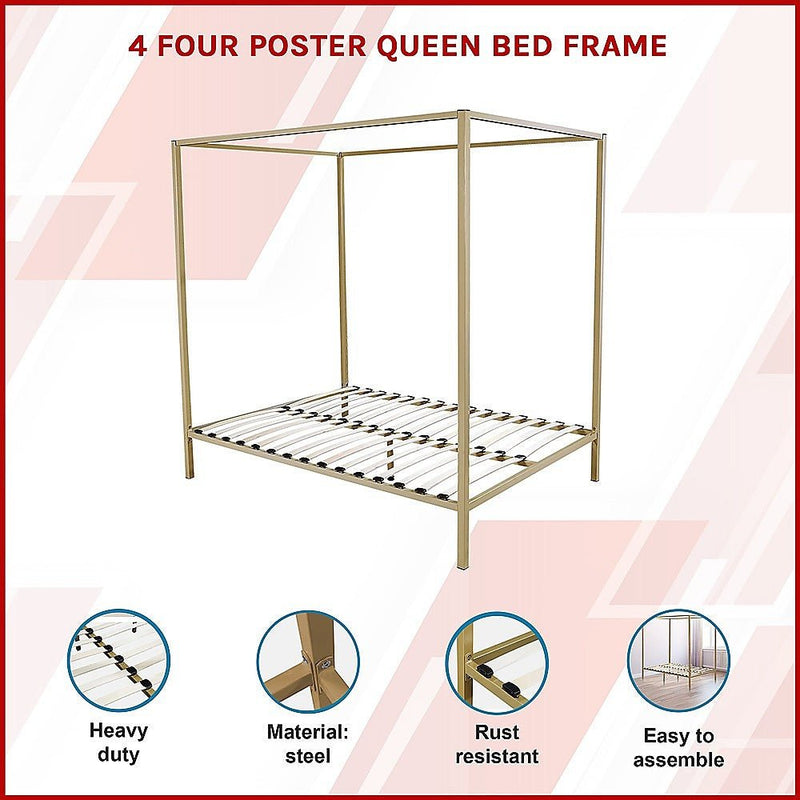 4 Poster Queen Bed Frame Gold - Rivercity House & Home Co. (ABN 18 642 972 209) - Affordable Modern Furniture Australia