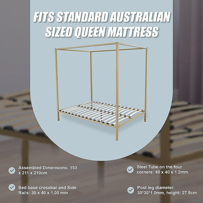 4 Poster Queen Bed Frame Gold - Rivercity House & Home Co. (ABN 18 642 972 209) - Affordable Modern Furniture Australia