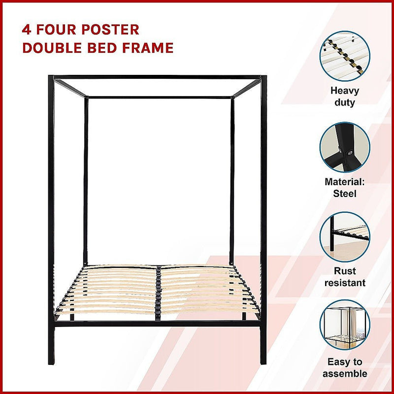 4 Poster Single Bed Frame Black - Rivercity House & Home Co. (ABN 18 642 972 209) - Affordable Modern Furniture Australia