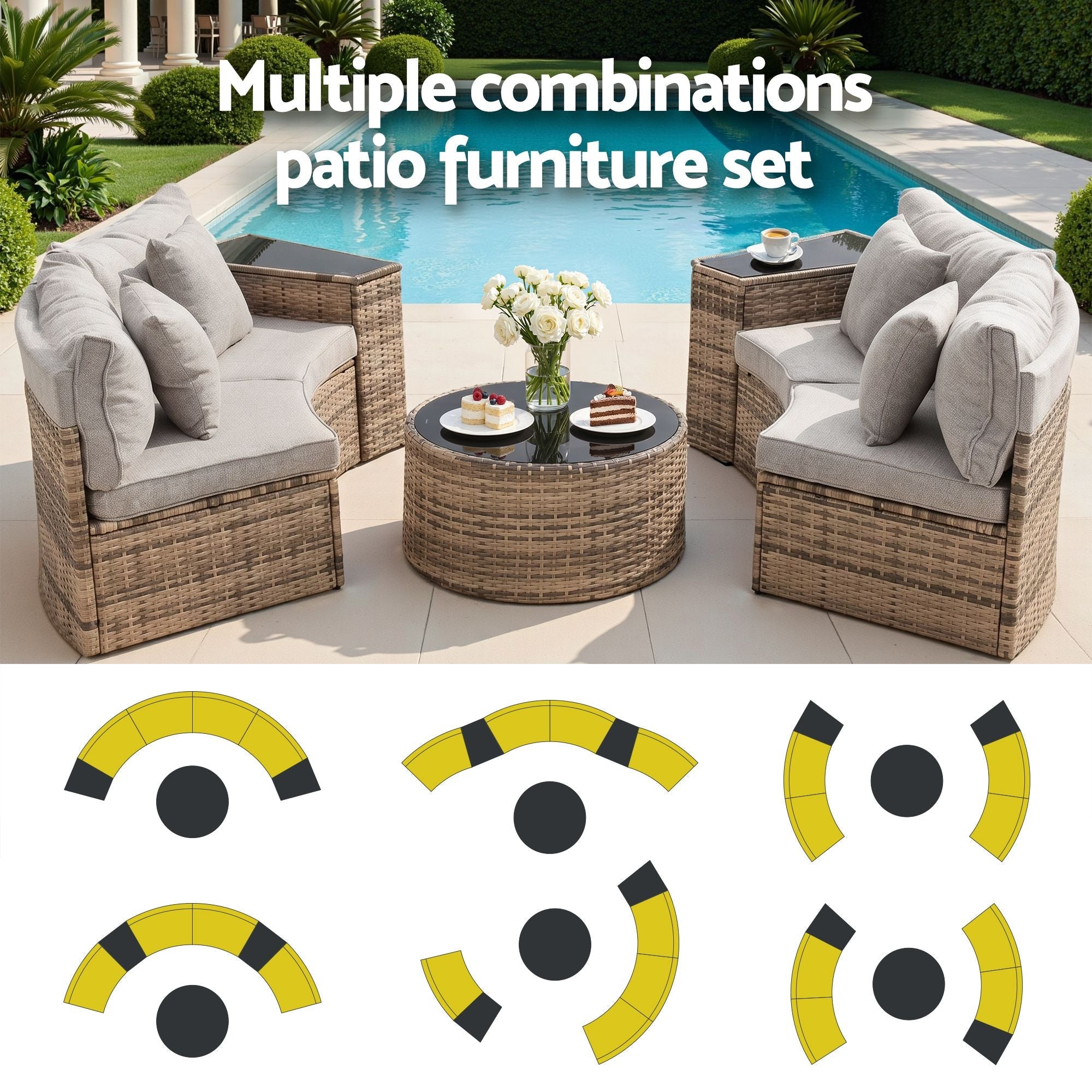 4 Seater 7PCS Outdoor Rattan Sofa Set with Table and Chairs - Brown - Furniture > Outdoor > Outdoor Sofas & Lounge Sets - Rivercity House & Home Co. (ABN 18 642 972 209) - Affordable Modern Furniture Australia