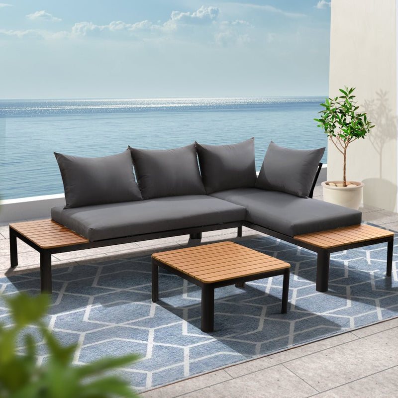 4 - seater Outdoor Aluminium Sofa Set - Black with Dark Grey Cushions - Furniture - Rivercity House & Home Co. (ABN 18 642 972 209) - Affordable Modern Furniture Australia