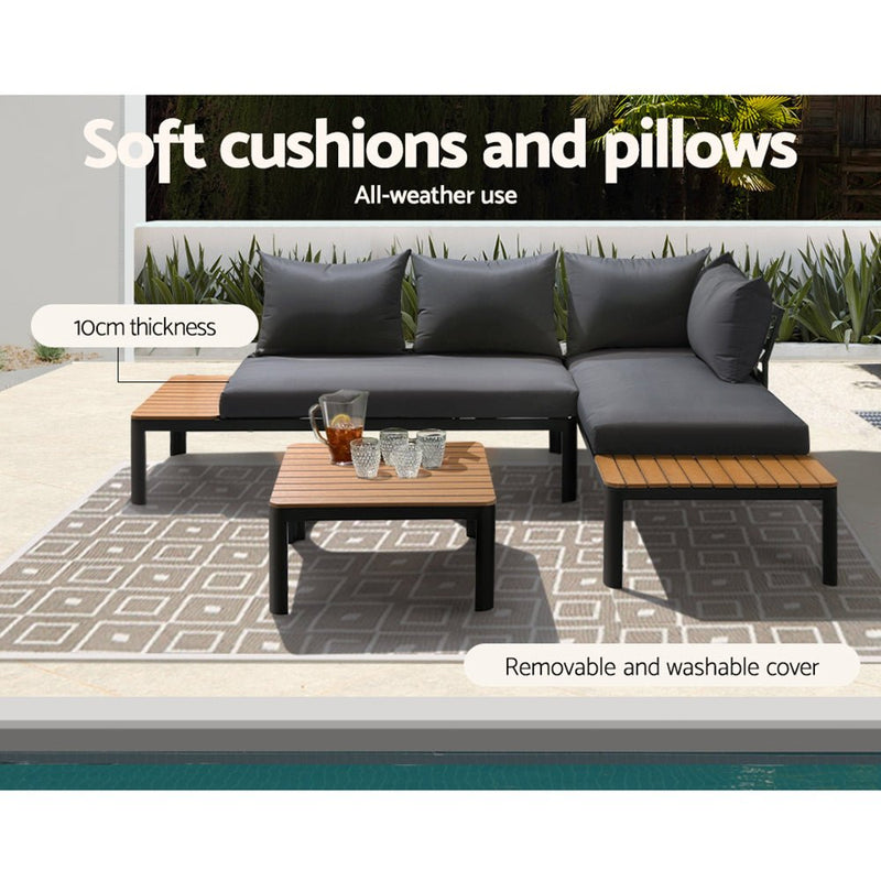 4 - seater Outdoor Aluminium Sofa Set - Black with Dark Grey Cushions - Furniture - Rivercity House & Home Co. (ABN 18 642 972 209) - Affordable Modern Furniture Australia