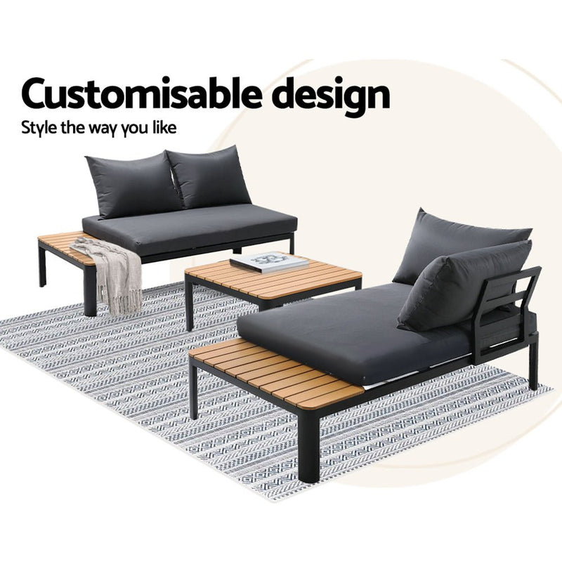 4 - seater Outdoor Aluminium Sofa Set - Black with Dark Grey Cushions - Furniture - Rivercity House & Home Co. (ABN 18 642 972 209) - Affordable Modern Furniture Australia