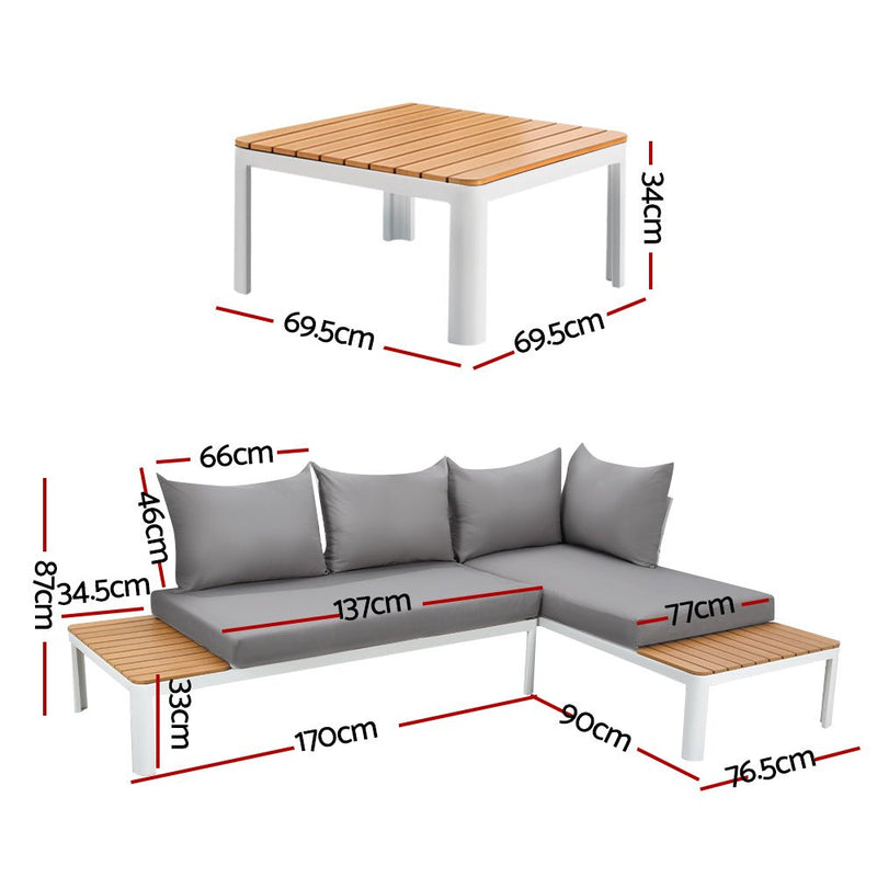 4 - seater Outdoor Aluminium Sofa Set - White with Light Grey Cushions - Furniture - Rivercity House & Home Co. (ABN 18 642 972 209) - Affordable Modern Furniture Australia