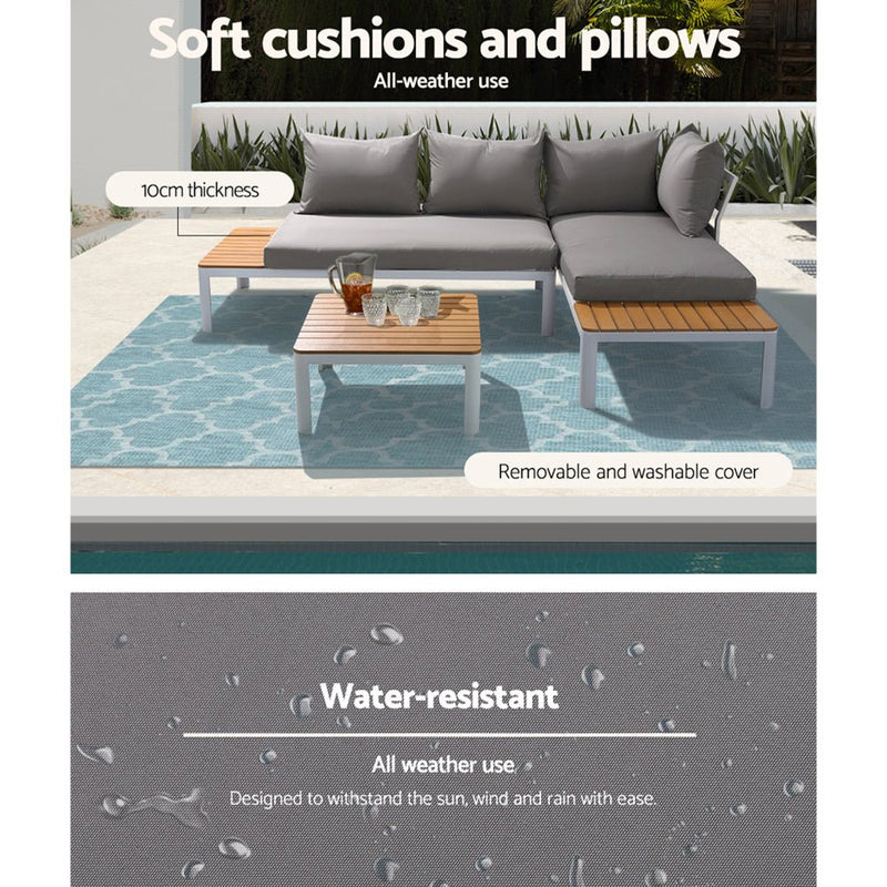 4 - seater Outdoor Aluminium Sofa Set - White with Light Grey Cushions - Furniture - Rivercity House & Home Co. (ABN 18 642 972 209) - Affordable Modern Furniture Australia