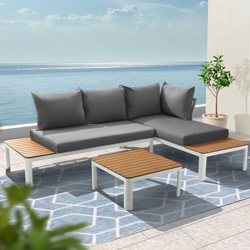 4 - seater Outdoor Aluminium Sofa Set - White with Light Grey Cushions - Furniture - Rivercity House & Home Co. (ABN 18 642 972 209) - Affordable Modern Furniture Australia