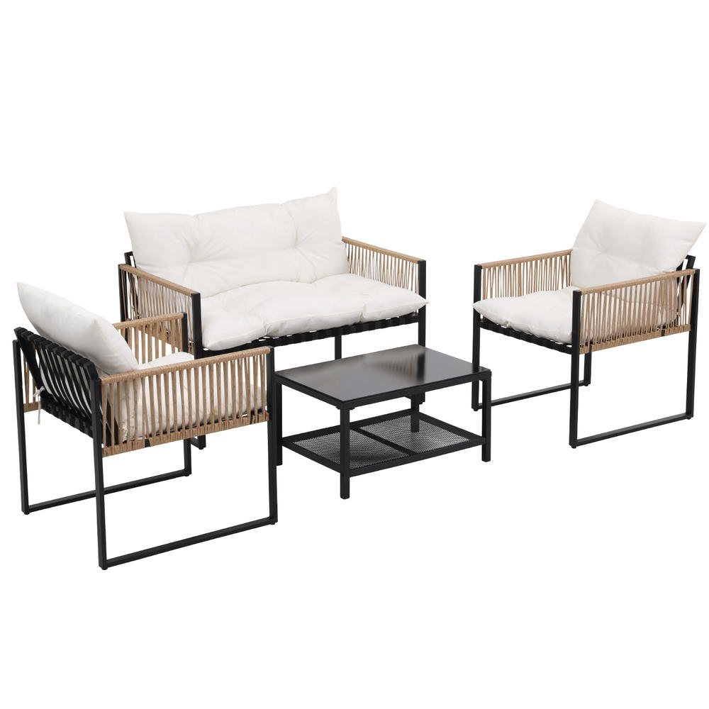 4 Seater Outdoor Sofa Set 4PCS Table Chair Set Garden Patio Furniture - Furniture > Outdoor > Outdoor Sofas & Lounge Sets - Rivercity House & Home Co. (ABN 18 642 972 209) - Affordable Modern Furniture Australia
