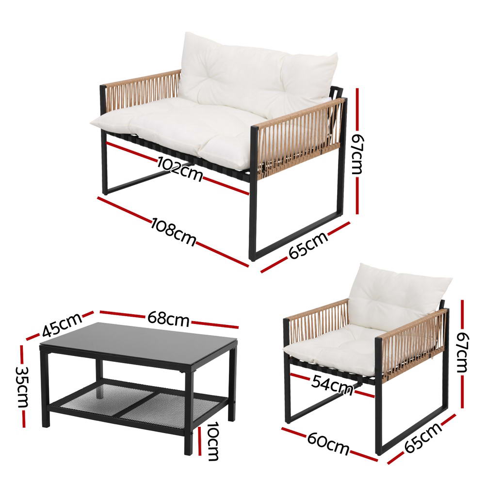 4 Seater Outdoor Sofa Set 4PCS Table Chair Set Garden Patio Furniture - Furniture > Outdoor > Outdoor Sofas & Lounge Sets - Rivercity House & Home Co. (ABN 18 642 972 209) - Affordable Modern Furniture Australia