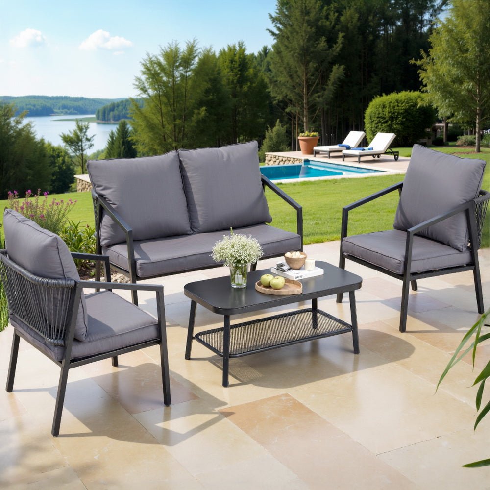 4 Seater Outdoor Sofa Set 4PCS Table Chair Setting Patio Furniture - Furniture > Outdoor > Outdoor Sofas & Lounge Sets - Rivercity House & Home Co. (ABN 18 642 972 209) - Affordable Modern Furniture Australia
