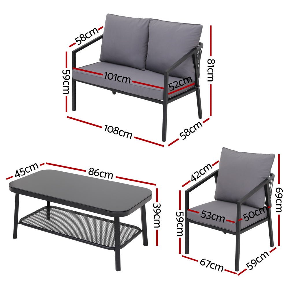 4 Seater Outdoor Sofa Set 4PCS Table Chair Setting Patio Furniture - Furniture > Outdoor > Outdoor Sofas & Lounge Sets - Rivercity House & Home Co. (ABN 18 642 972 209) - Affordable Modern Furniture Australia