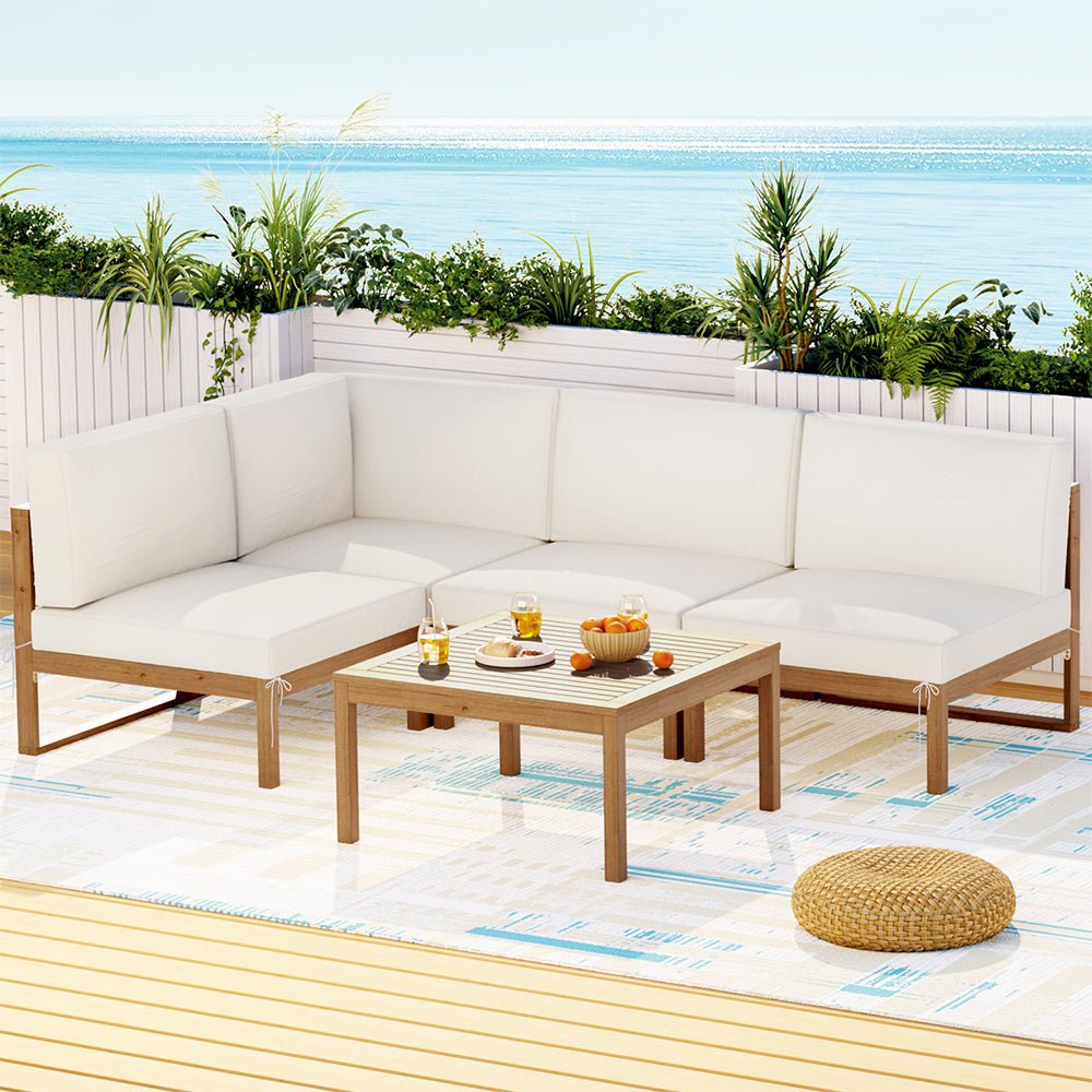 4 - Seater Outdoor Sofa Set Wooden Lounge Setting 5PCS - Furniture > Outdoor > Outdoor Sofas & Lounge Sets - Rivercity House & Home Co. (ABN 18 642 972 209) - Affordable Modern Furniture Australia