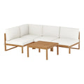 4-Seater 5PCS Wooden Outdoor Sofa Lounge Set with Cushions - Oak Beige