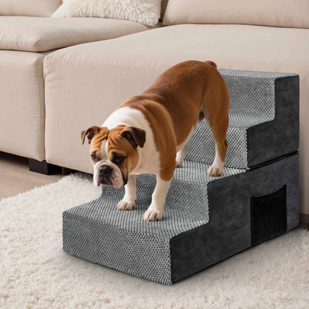 4 - Step Pet Stairs with High - Density Foam Dog Ramp - Grey - Rivercity House & Home Co. (ABN 18 642 972 209) - Affordable Modern Furniture Australia