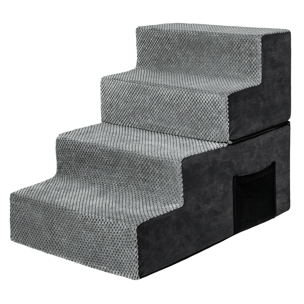 4 - Step Pet Stairs with High - Density Foam Dog Ramp - Grey - Rivercity House & Home Co. (ABN 18 642 972 209) - Affordable Modern Furniture Australia