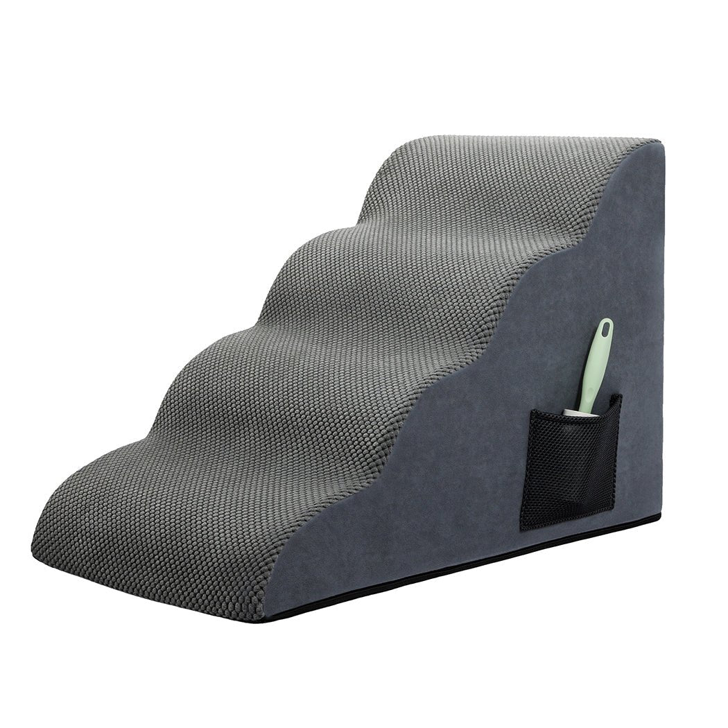 4 - Step Pet Stairs with High - Density Foam Dog Ramp - Grey - Rivercity House & Home Co. (ABN 18 642 972 209) - Affordable Modern Furniture Australia