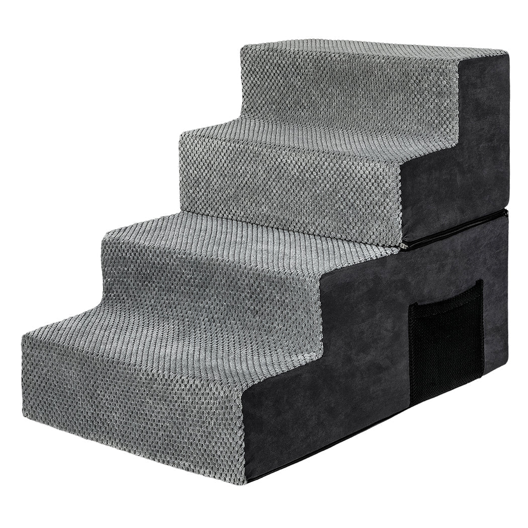 4 - Step Pet Stairs with High - Density Foam Dog Ramp - Grey - Rivercity House & Home Co. (ABN 18 642 972 209) - Affordable Modern Furniture Australia