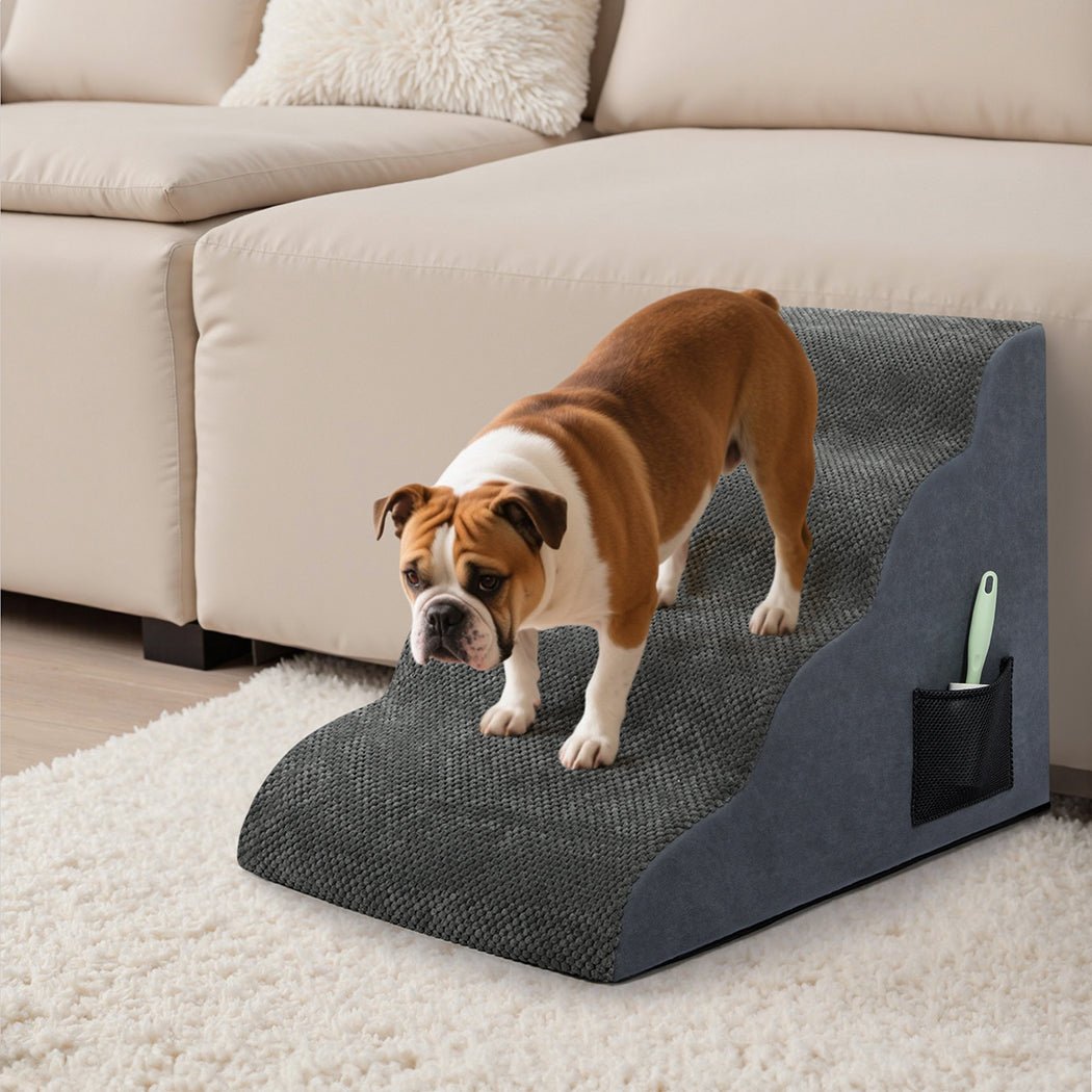 4 - Step Pet Stairs with High - Density Foam Dog Ramp - Grey - Rivercity House & Home Co. (ABN 18 642 972 209) - Affordable Modern Furniture Australia