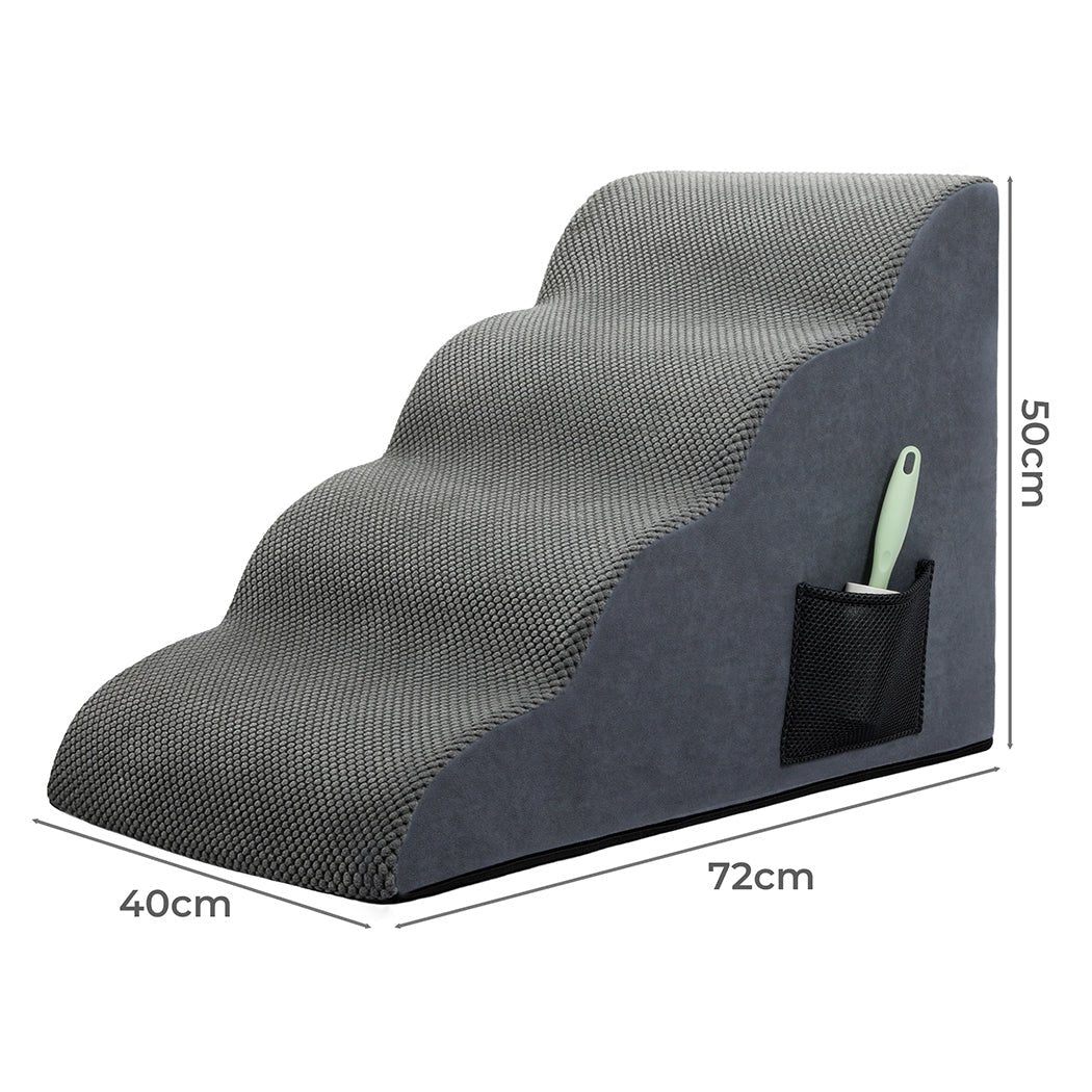 4 - Step Pet Stairs with High - Density Foam Dog Ramp - Grey - Rivercity House & Home Co. (ABN 18 642 972 209) - Affordable Modern Furniture Australia
