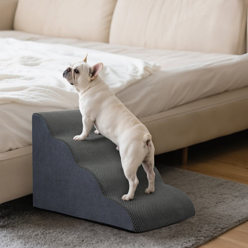 4 - Step Pet Stairs with High - Density Foam Dog Ramp - Grey - Rivercity House & Home Co. (ABN 18 642 972 209) - Affordable Modern Furniture Australia