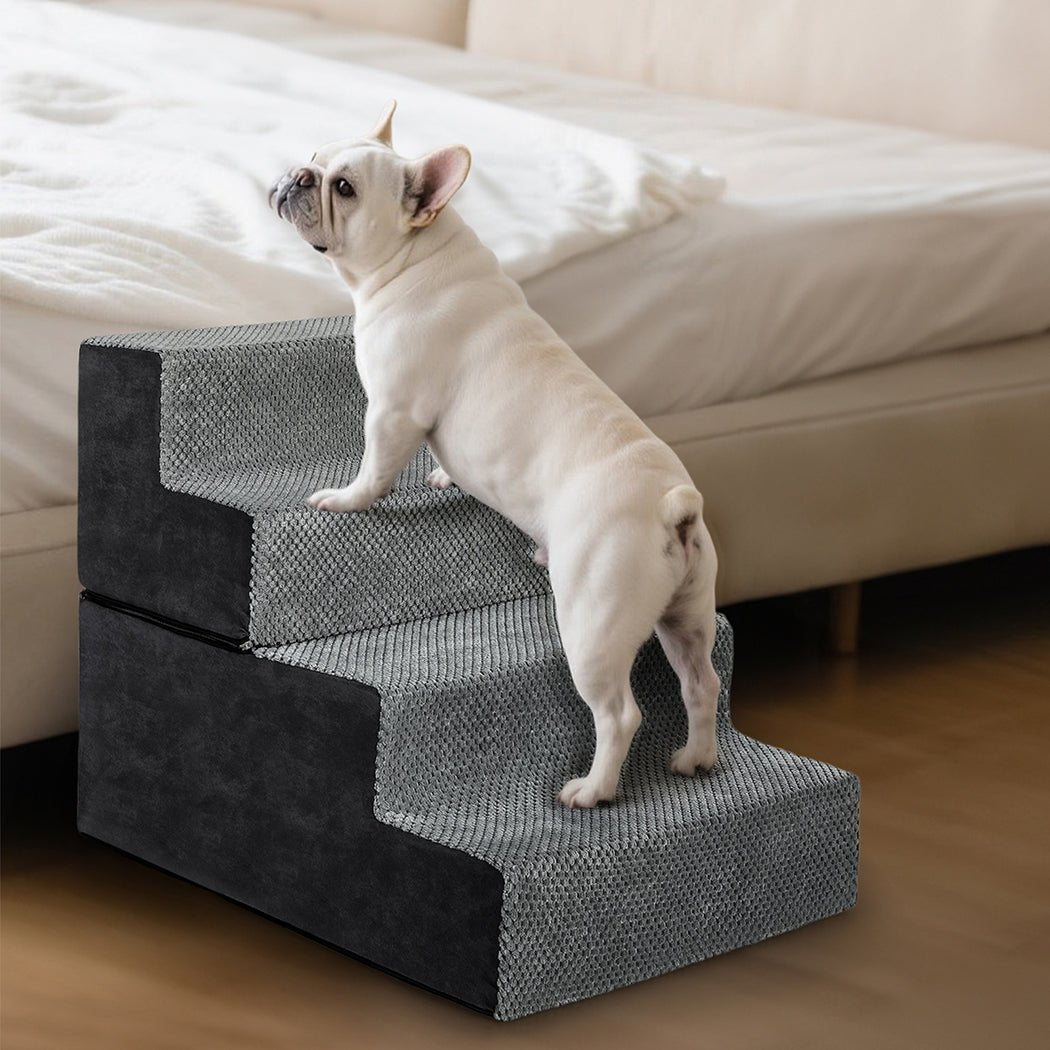 4 - Step Pet Stairs with High - Density Foam Dog Ramp - Grey - Rivercity House & Home Co. (ABN 18 642 972 209) - Affordable Modern Furniture Australia
