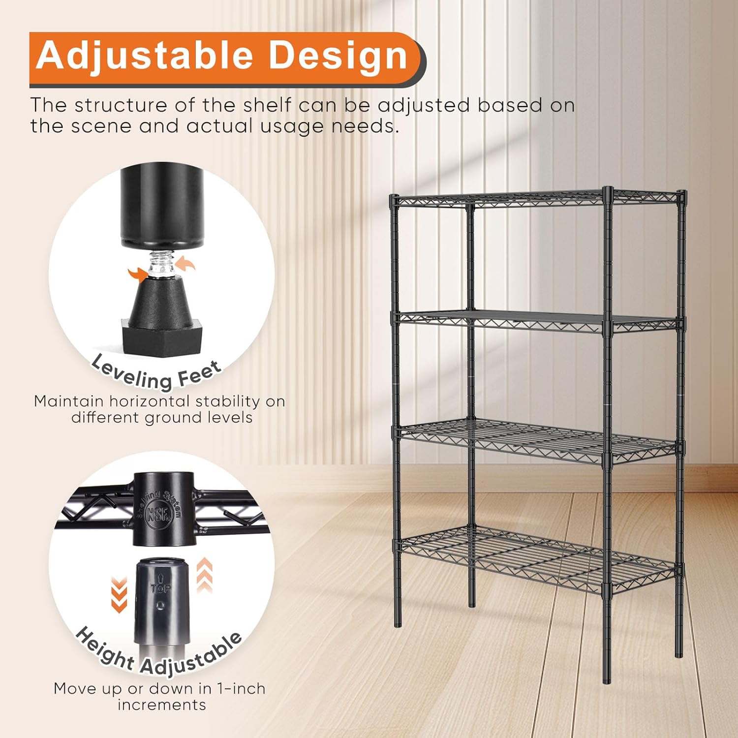 4 - Tier Adjustable Metal Storage Shelves Wire Rack Organizer for Kitchen, Pantry, Bathroom or Laundry Room (60cm W x 40cm D x 140cm H) - Home & Garden > Storage > Clothing & Wardrobe Storage - Rivercity House & Home Co. (ABN 18 642 972 209) - Affordable Modern Furniture Australia