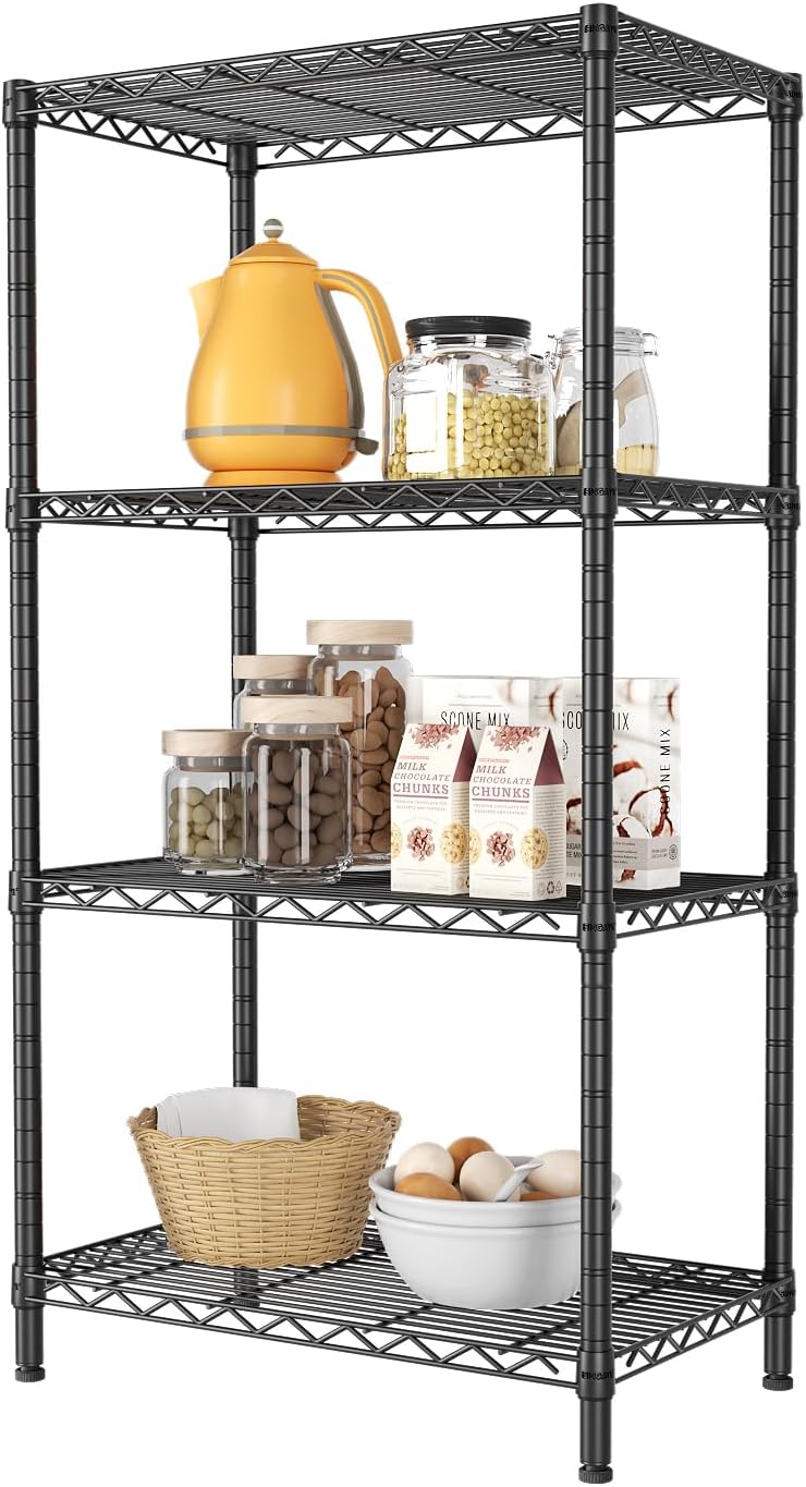 4 - Tier Adjustable Metal Storage Shelves Wire Rack Organizer for Kitchen, Pantry, Bathroom or Laundry Room (60cm W x 40cm D x 140cm H) - Home & Garden > Storage > Clothing & Wardrobe Storage - Rivercity House & Home Co. (ABN 18 642 972 209) - Affordable Modern Furniture Australia