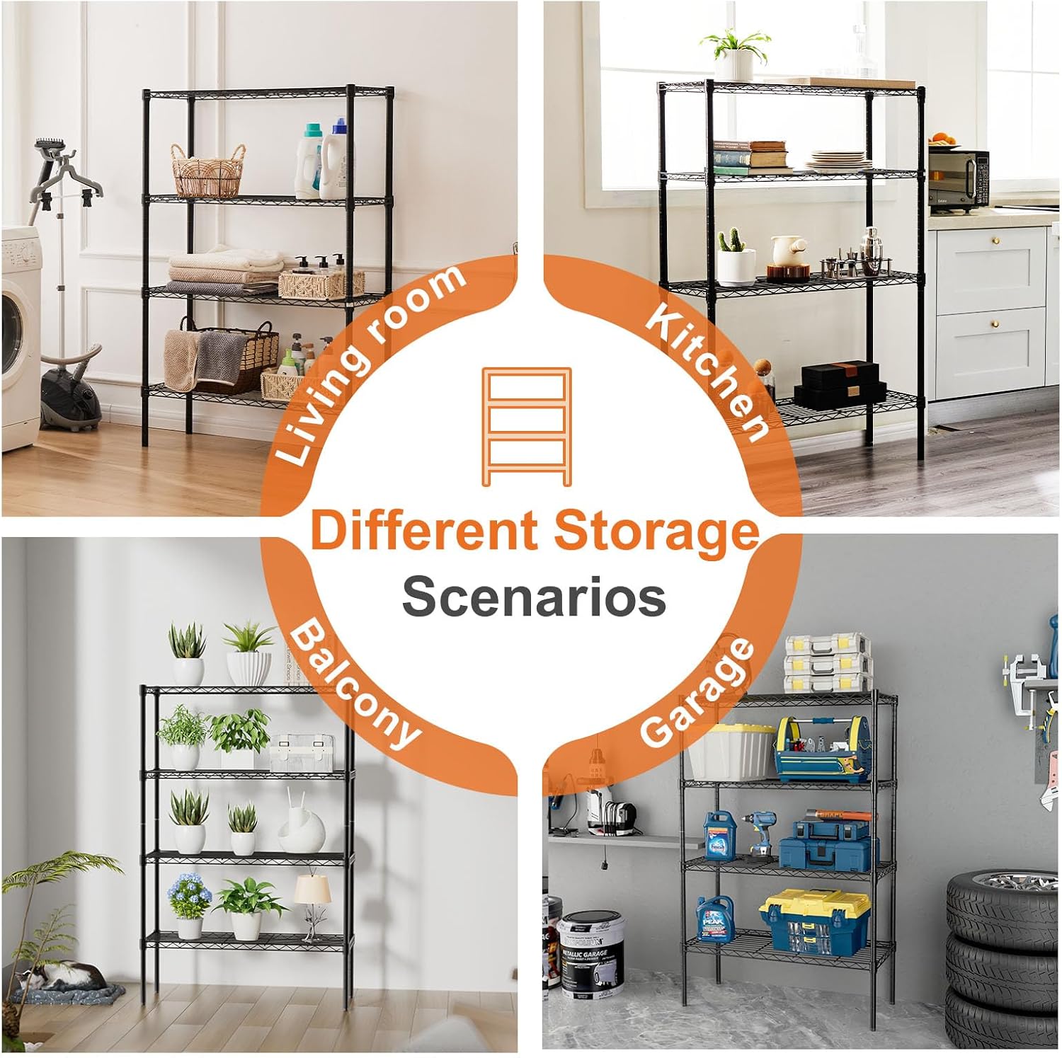 4 - Tier Adjustable Metal Storage Shelves Wire Rack Organizer for Kitchen, Pantry, Bathroom or Laundry Room (60cm W x 40cm D x 140cm H) - Home & Garden > Storage > Clothing & Wardrobe Storage - Rivercity House & Home Co. (ABN 18 642 972 209) - Affordable Modern Furniture Australia