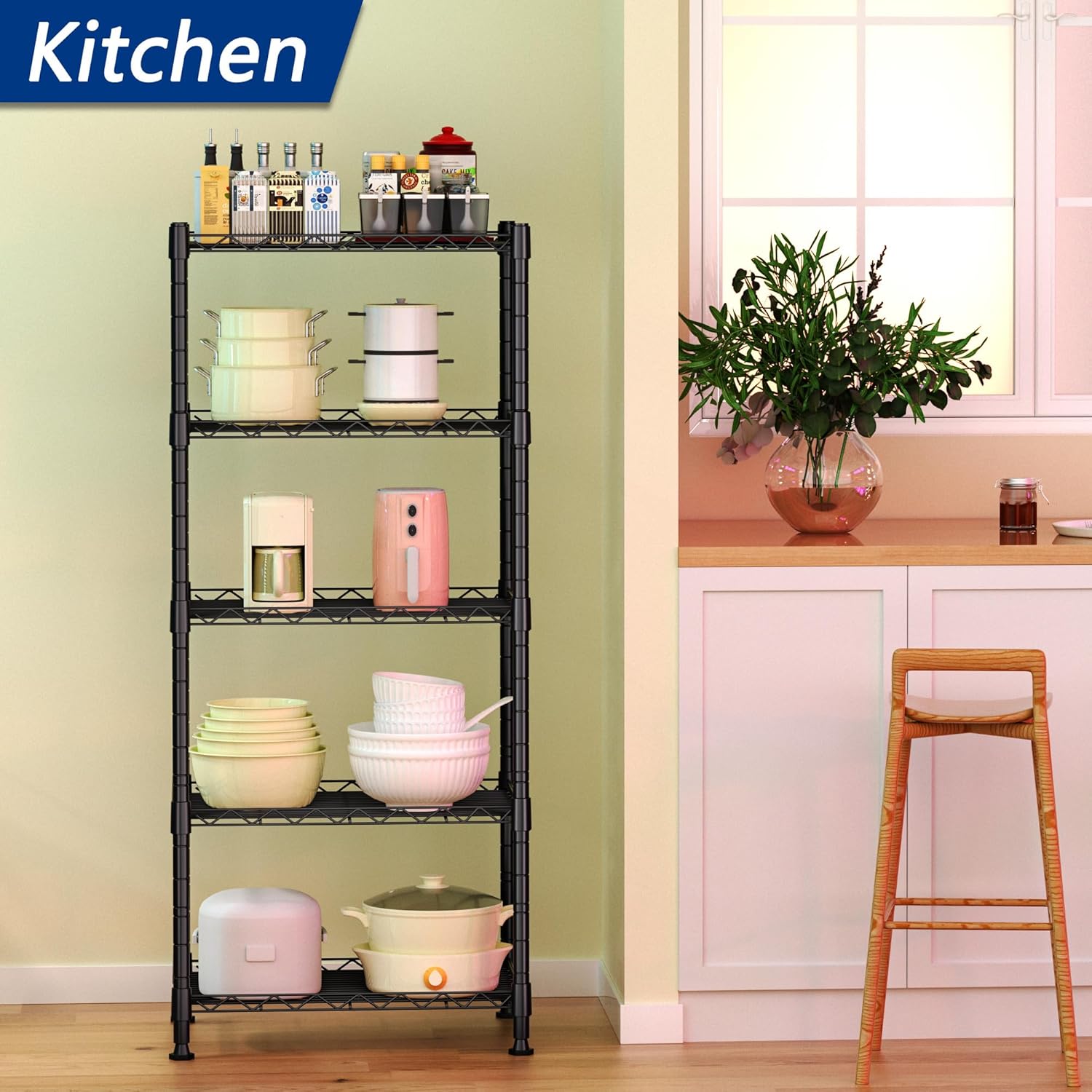 4 - Tier Adjustable Metal Storage Shelves Wire Rack Organizer for Kitchen, Pantry, Bathroom or Laundry Room (60cm W x 40cm D x 140cm H) - Home & Garden > Storage > Clothing & Wardrobe Storage - Rivercity House & Home Co. (ABN 18 642 972 209) - Affordable Modern Furniture Australia