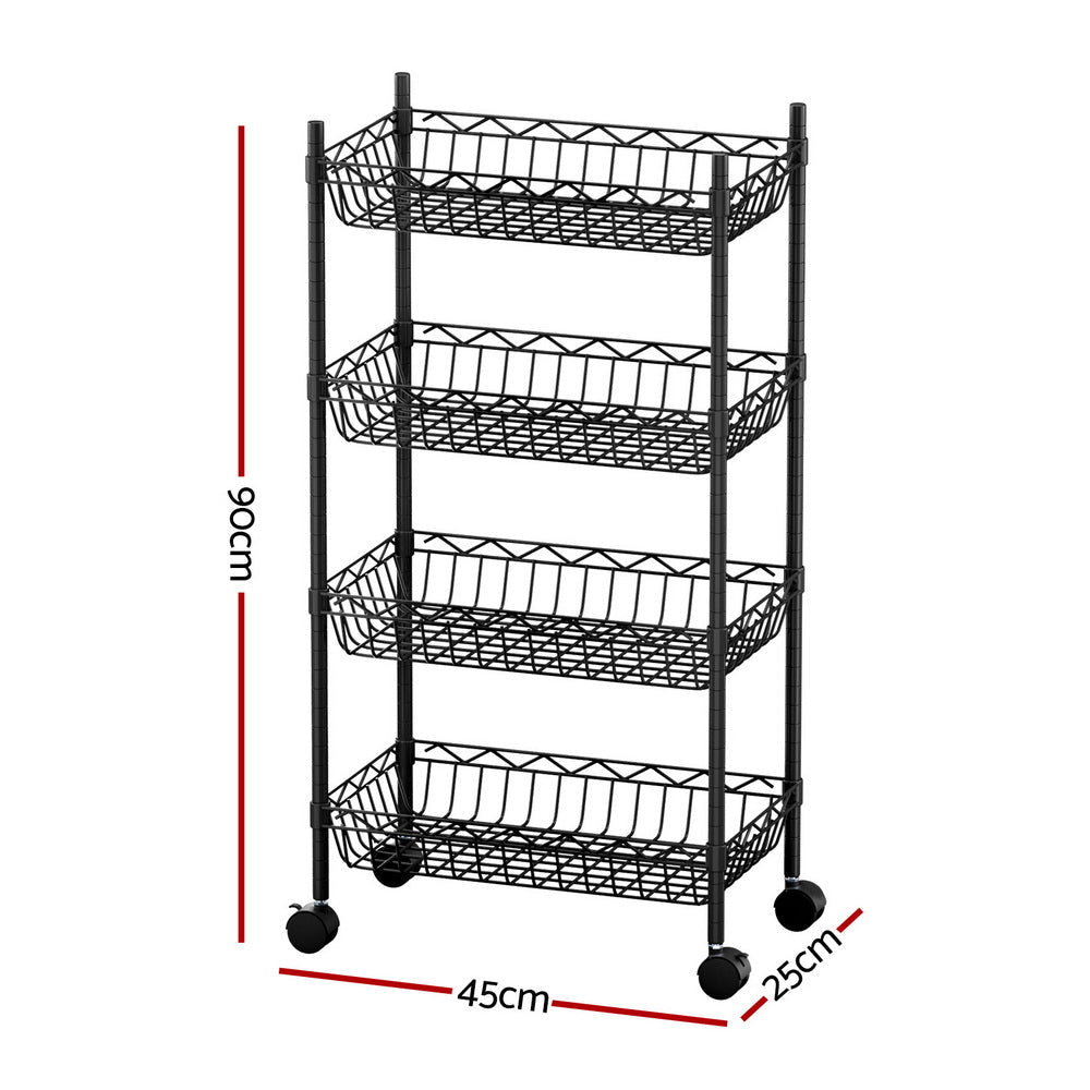 4 - Tier Adjustable Shelving Unit with Wheels for Garage & Kitchen Storage - Black - Furniture > Dining > Kitchen & Dining Trolleys - Rivercity House & Home Co. (ABN 18 642 972 209) - Affordable Modern Furniture Australia