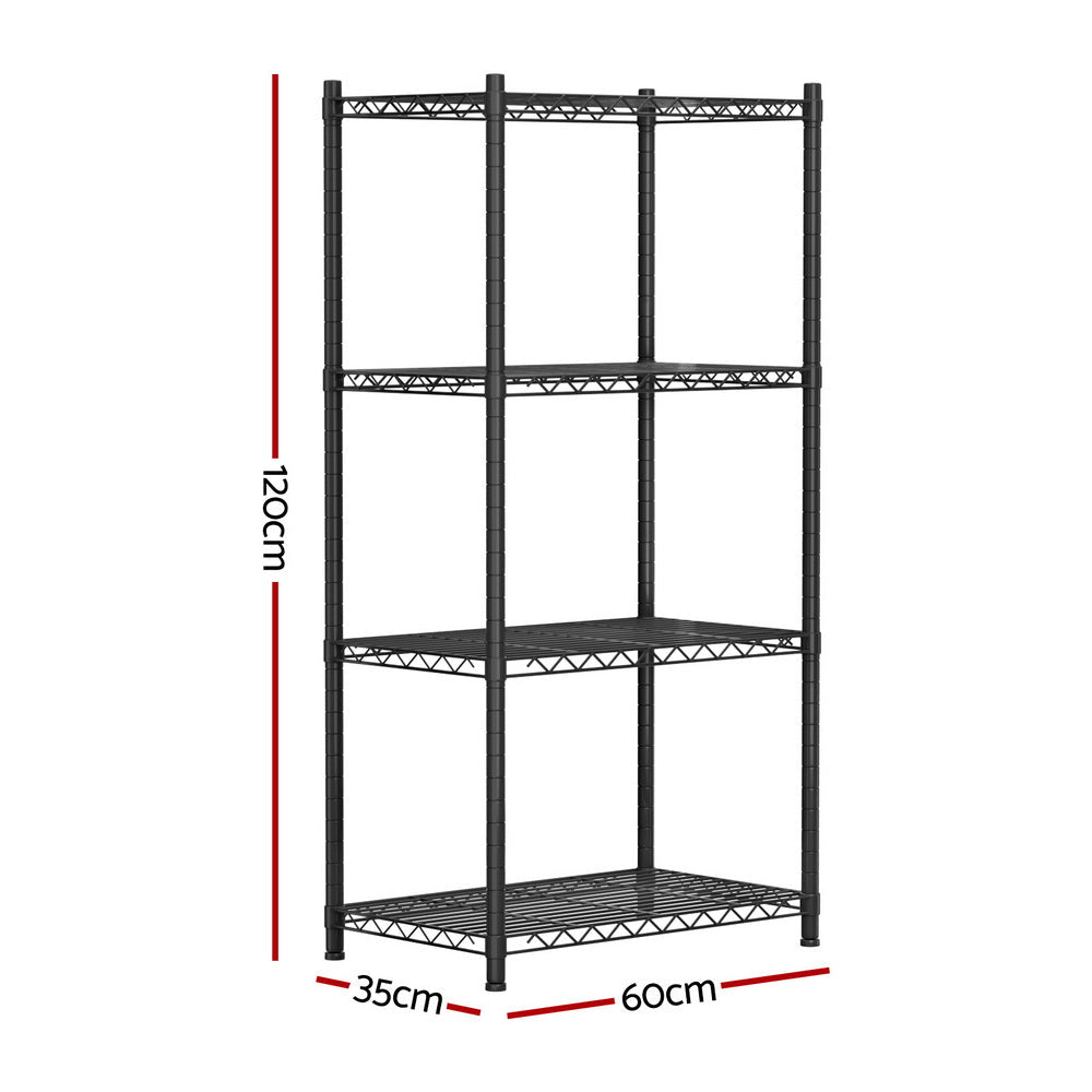4 - Tier Adjustable Steel Shelving Unit Garage Kitchen Storage Rack - Black - Furniture > Dining > Kitchen & Dining Trolleys - Rivercity House & Home Co. (ABN 18 642 972 209) - Affordable Modern Furniture Australia