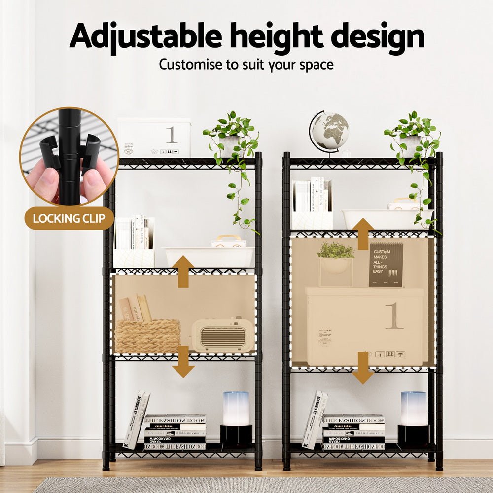4 - Tier Adjustable Steel Shelving Unit Garage Kitchen Storage Rack - Black - Furniture > Dining > Kitchen & Dining Trolleys - Rivercity House & Home Co. (ABN 18 642 972 209) - Affordable Modern Furniture Australia